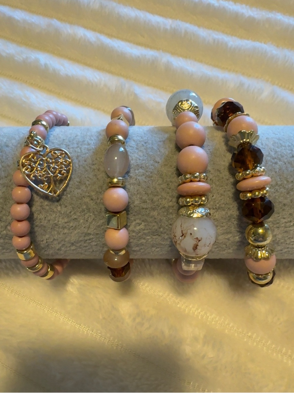 Delicate Pink & Gold Beaded Bracelet Set - Women Jewelry